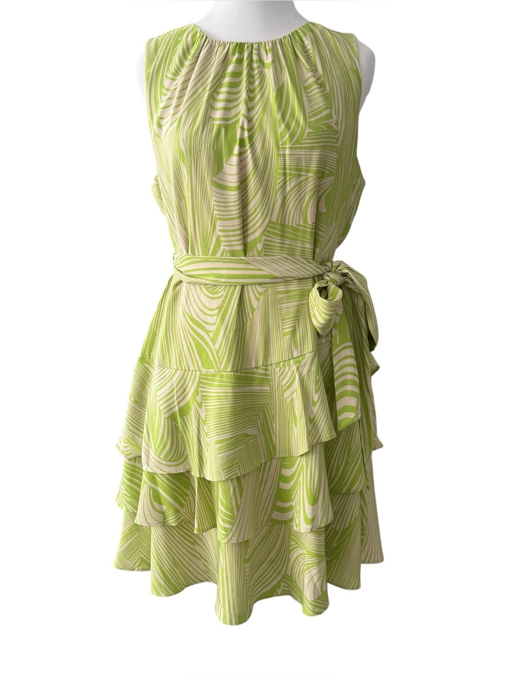Express Lime Green & Cream Tiered Mini Dress